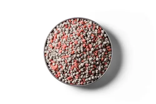 30% Potash Super fertiliser granules in a round dish